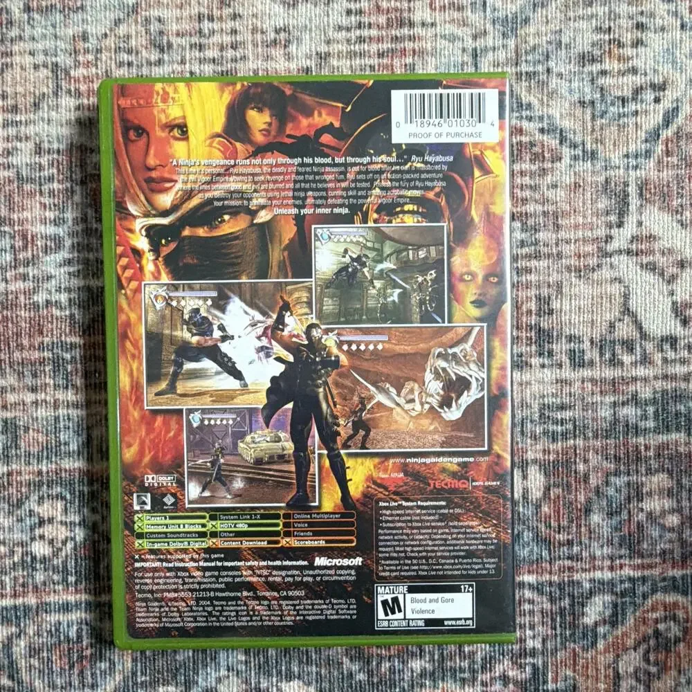 Tecmo Ninja Gaiden Microsoft Xbox Action Manual M Rated 2004 NTSC-U/C